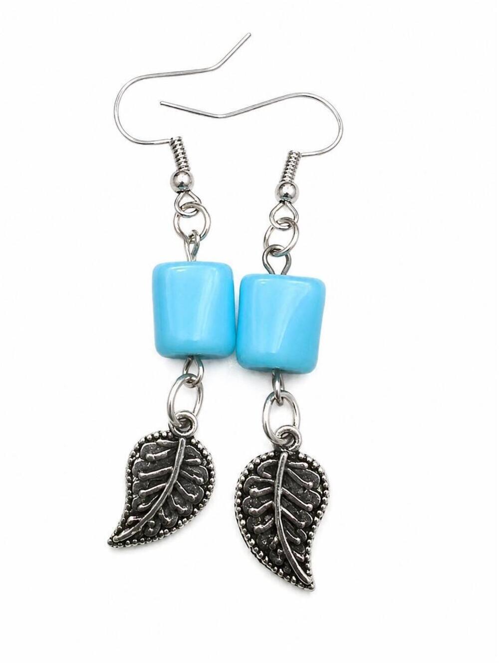 Handmade turquoise leaf dangle earrings
